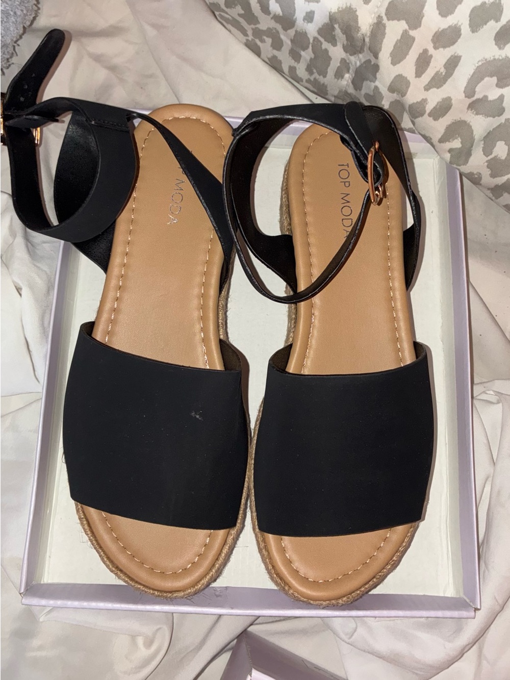 TOP Moda Black Strap Espadrille Sandals